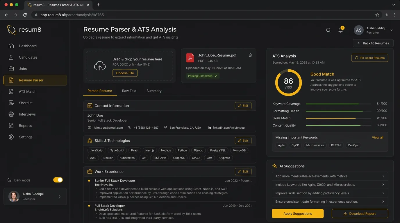 Resume8 — resume parser & ATS analysis