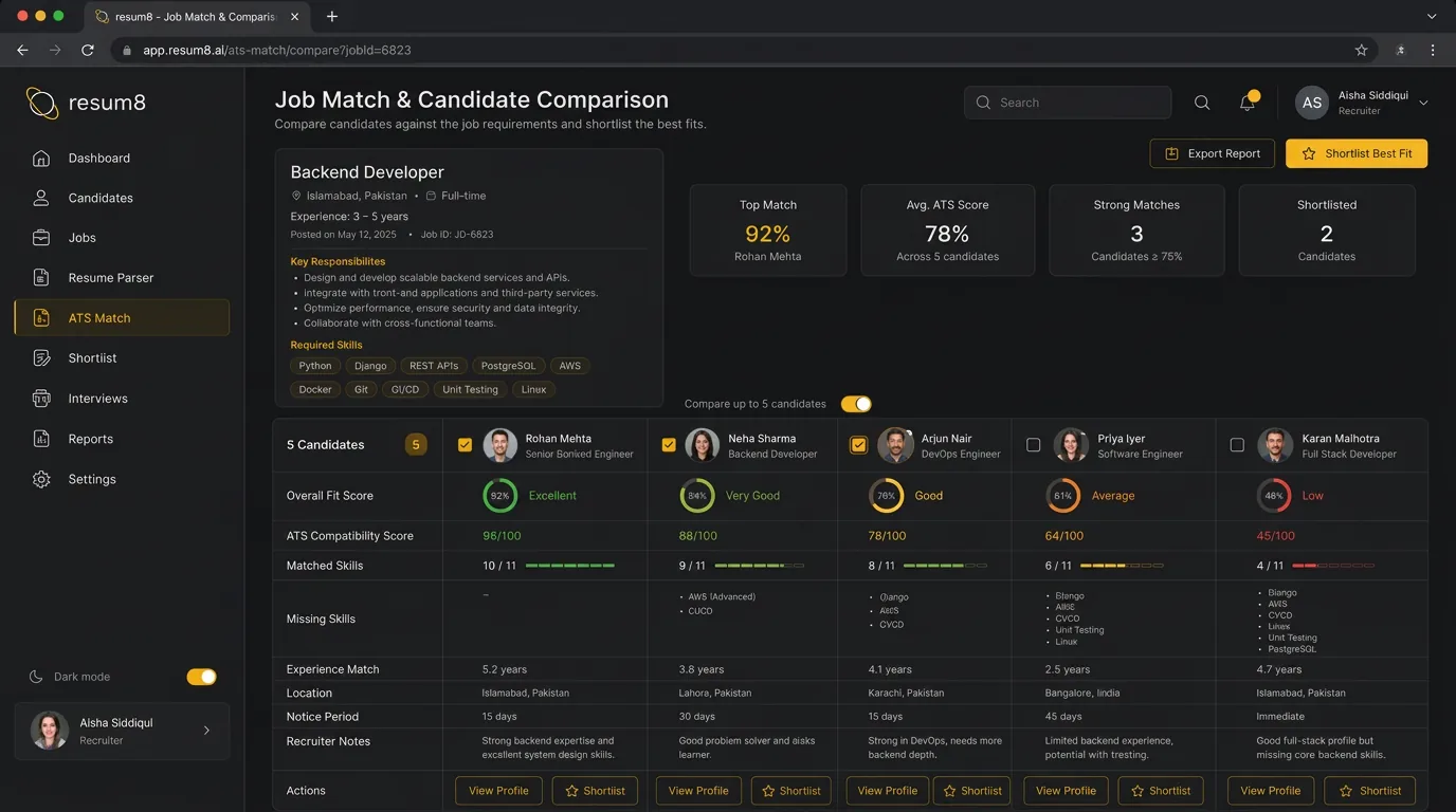 Resume8 — job match & candidate comparison